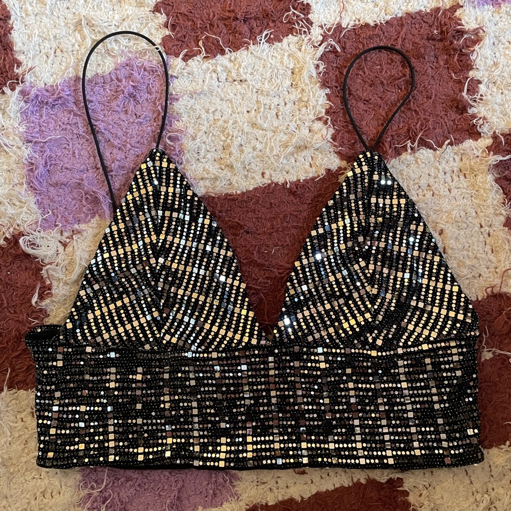 Forever 21 Black and Silver Sequin Camisole